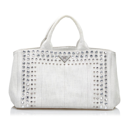 Prada Studded Canapa Tote - Rovelle Bags