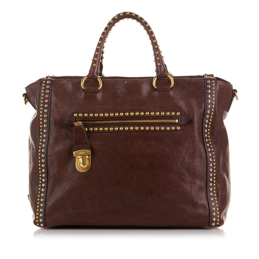 Prada Studded Craquelle Satchel - Rovelle Bags