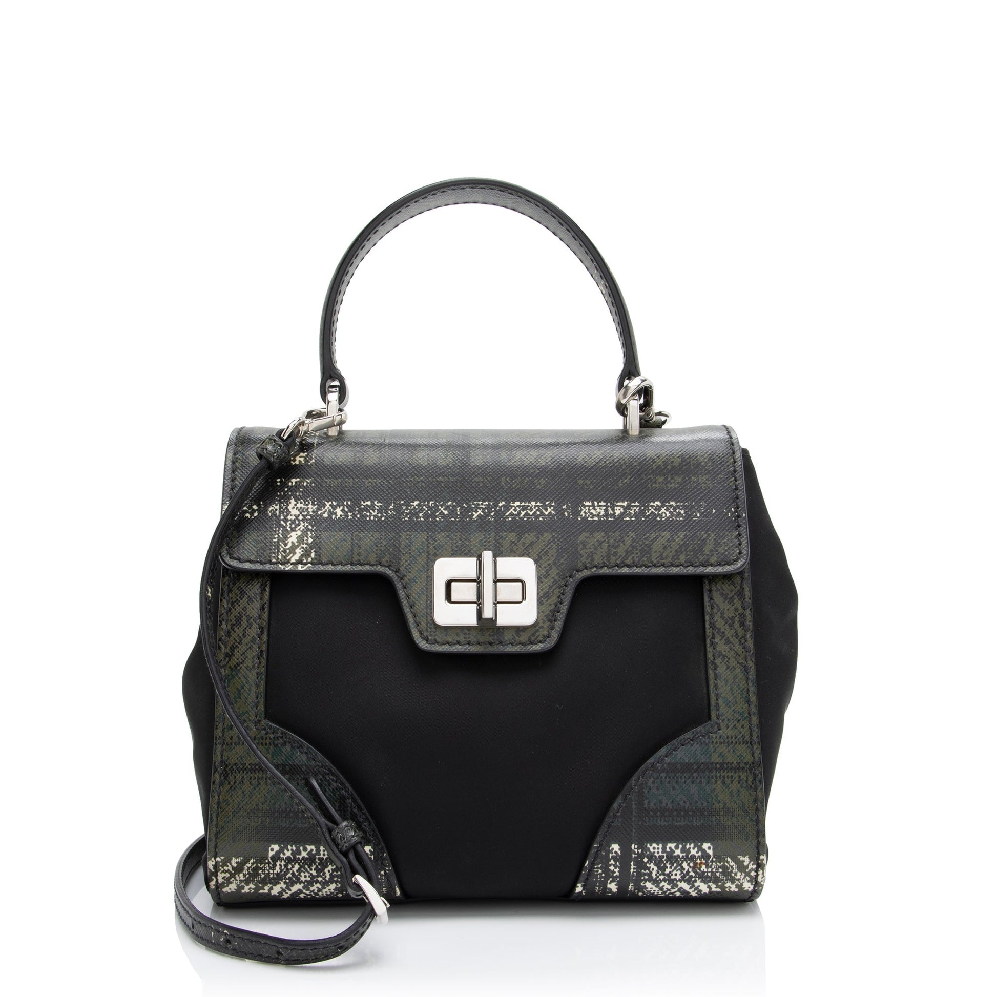 Prada Tartan Saffiano Tessuto Mini Satchel - Rovelle Bags