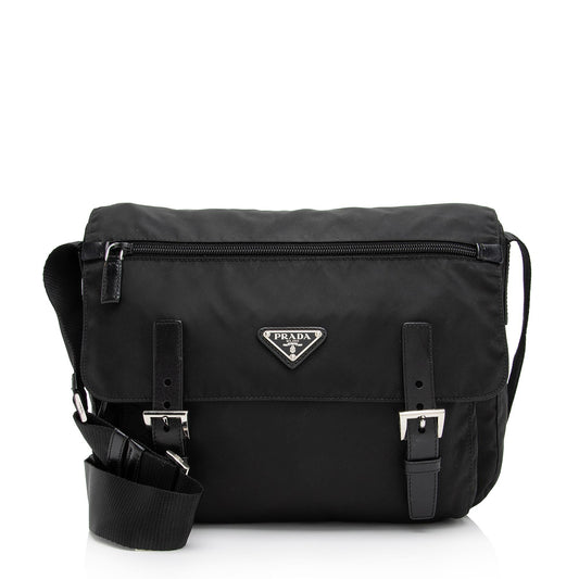 Prada Tessuto Double Buckle Messenger Bag - Rovelle Bags