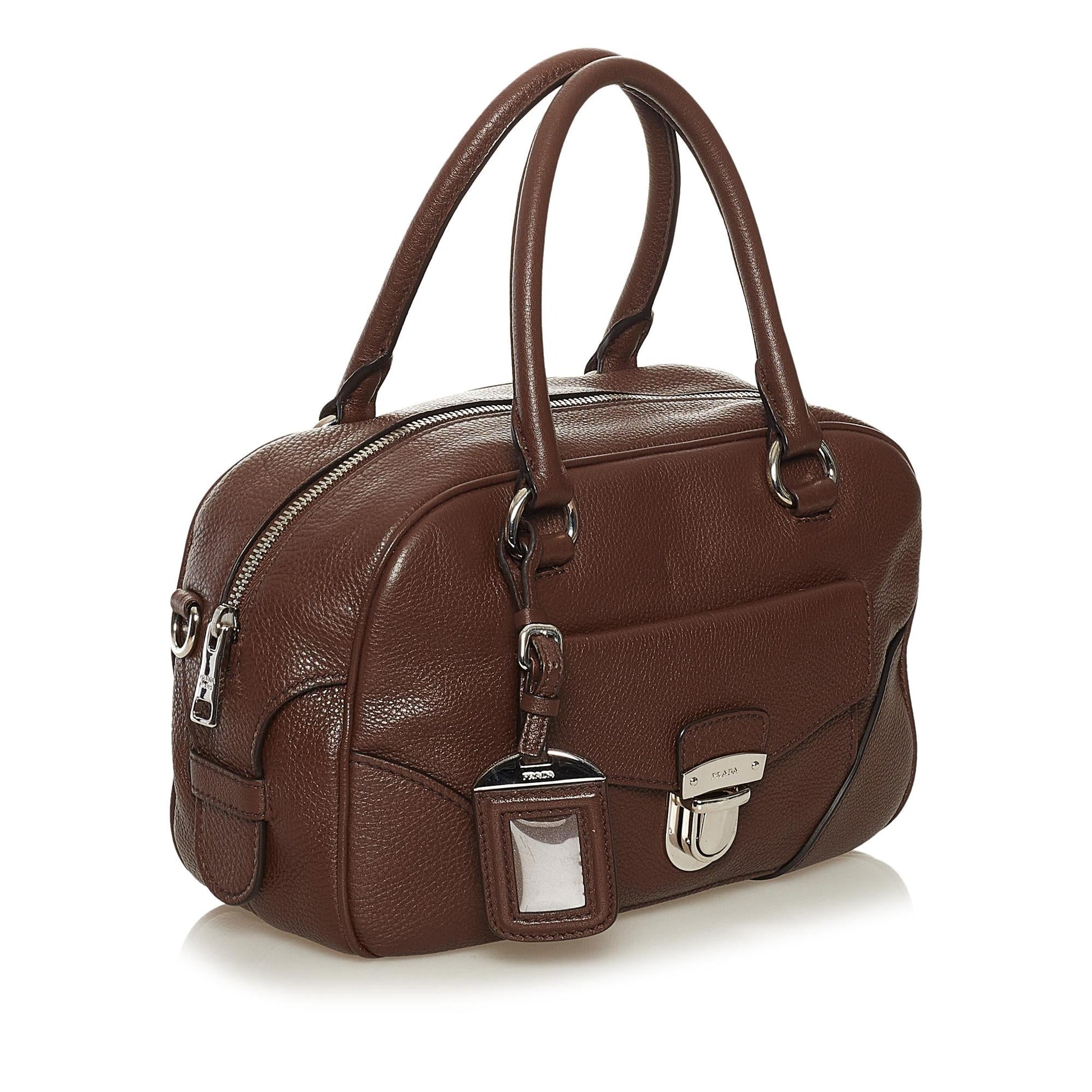 Prada Vitello Daino Front Pocket Boston Handbag - Rovelle Bags