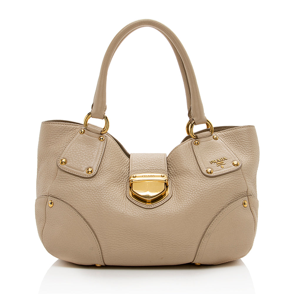 Prada Vitello Daino Leather Pushlock Tote - Rovelle Bags