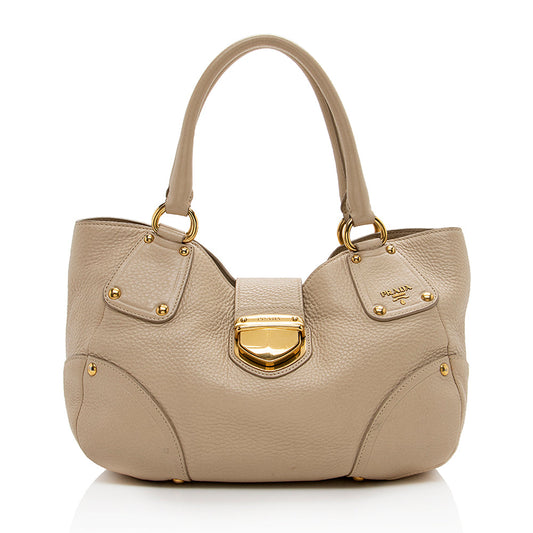 Prada Vitello Daino Leather Pushlock Tote - Rovelle Bags
