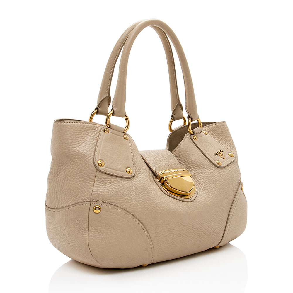 Prada Vitello Daino Leather Pushlock Tote - Rovelle Bags