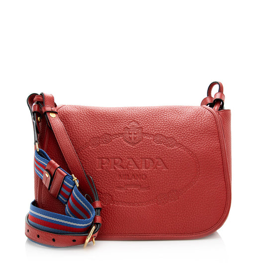 Prada Vitello Daino Logo Messenger Bag - Rovelle Bags