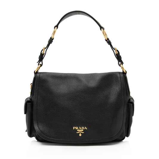 Prada Vitello Daino Side Pocket Flap Bag - Rovelle Bags