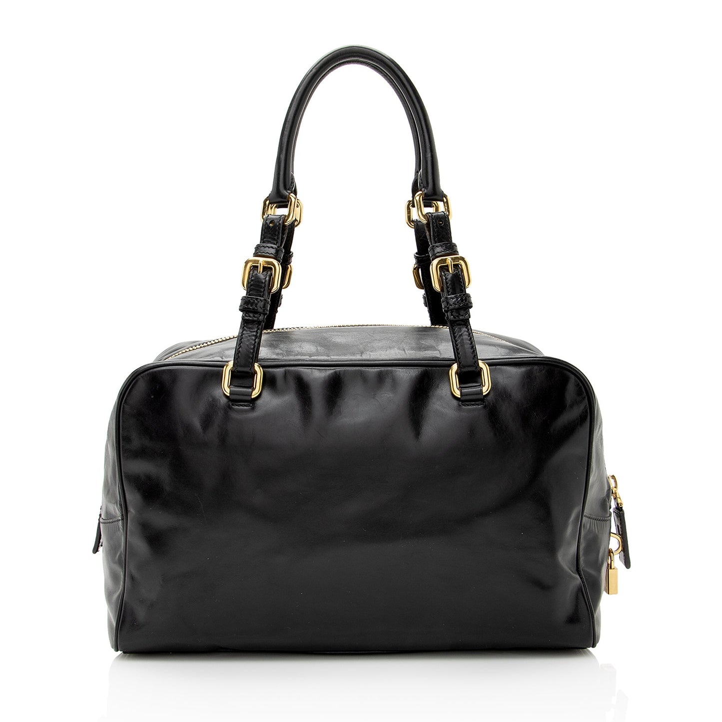 Prada Vitello Daino Spazzolato Logo Medium Bauletto Satchel - Rovelle Bags