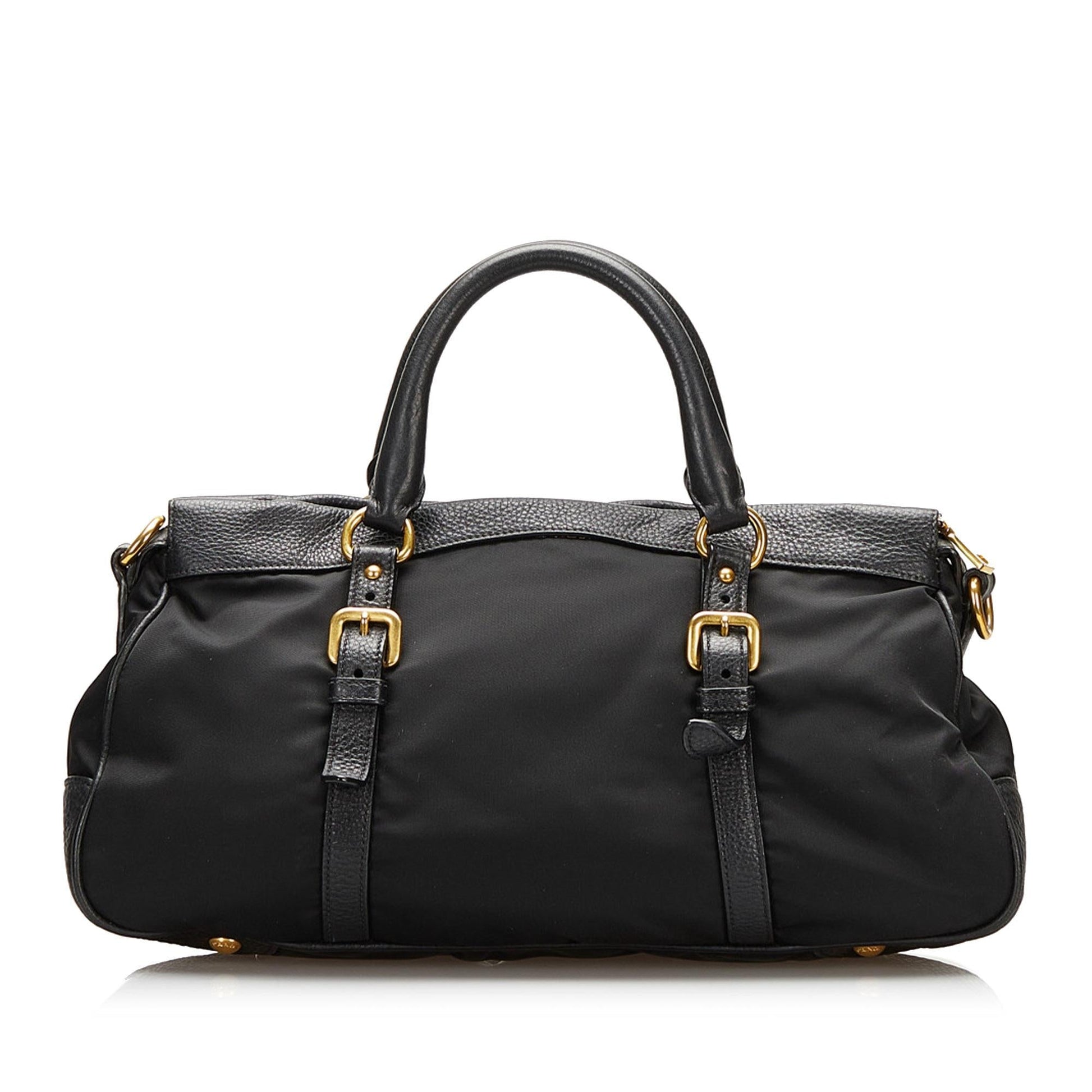 Prada Vitello Daino-Trimmed Tessuto Satchel - Rovelle Bags