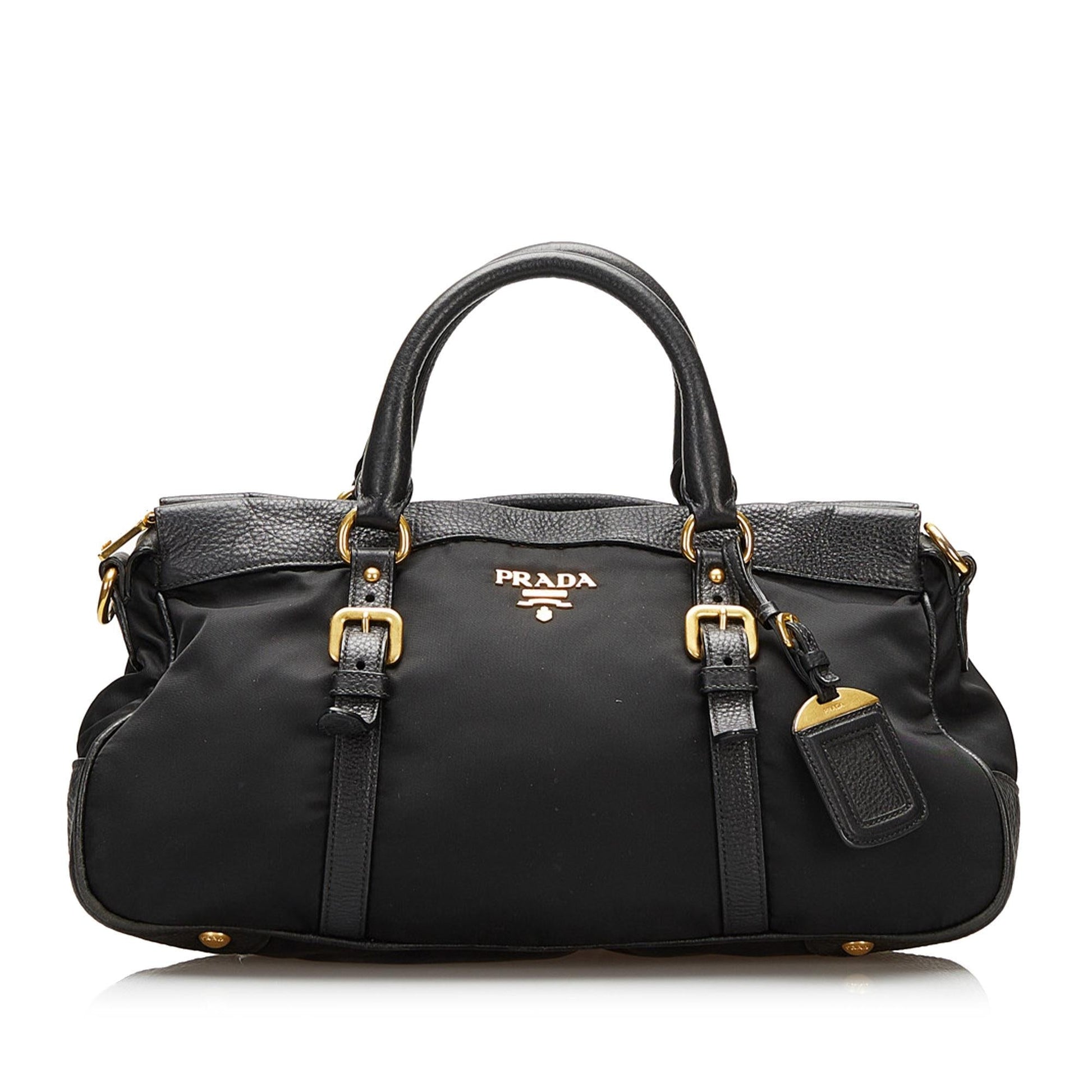 Prada Vitello Daino-Trimmed Tessuto Satchel - Rovelle Bags