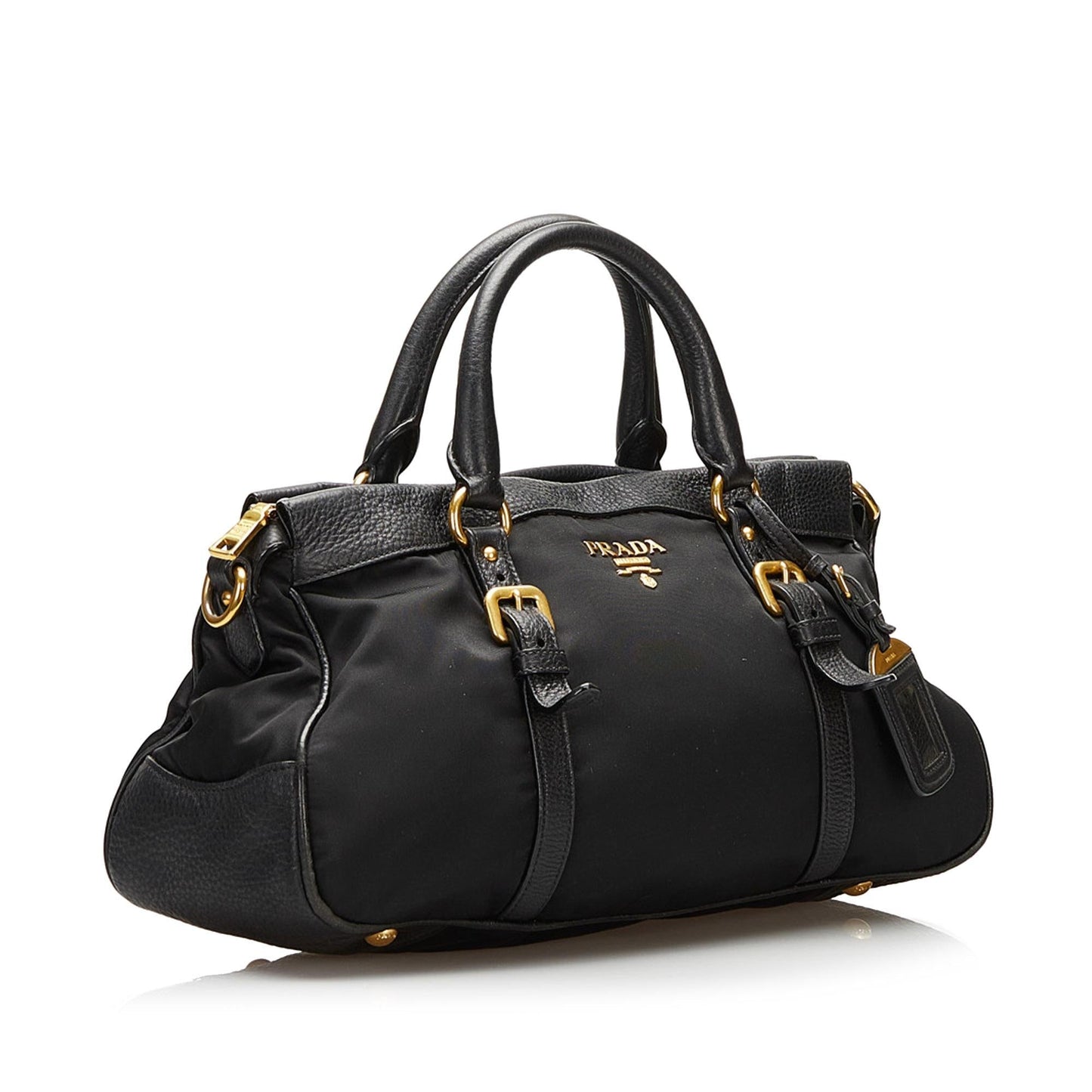 Prada Vitello Daino-Trimmed Tessuto Satchel - Rovelle Bags