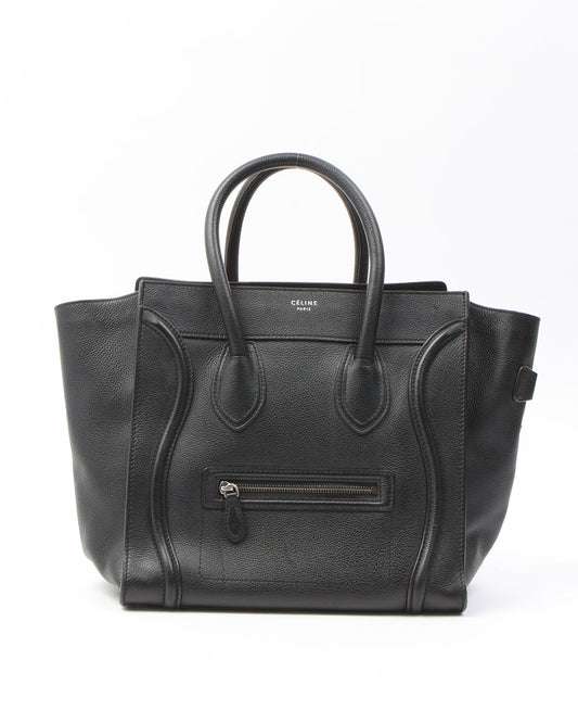 Celine Black Leather Micro Luggage Tote Bag