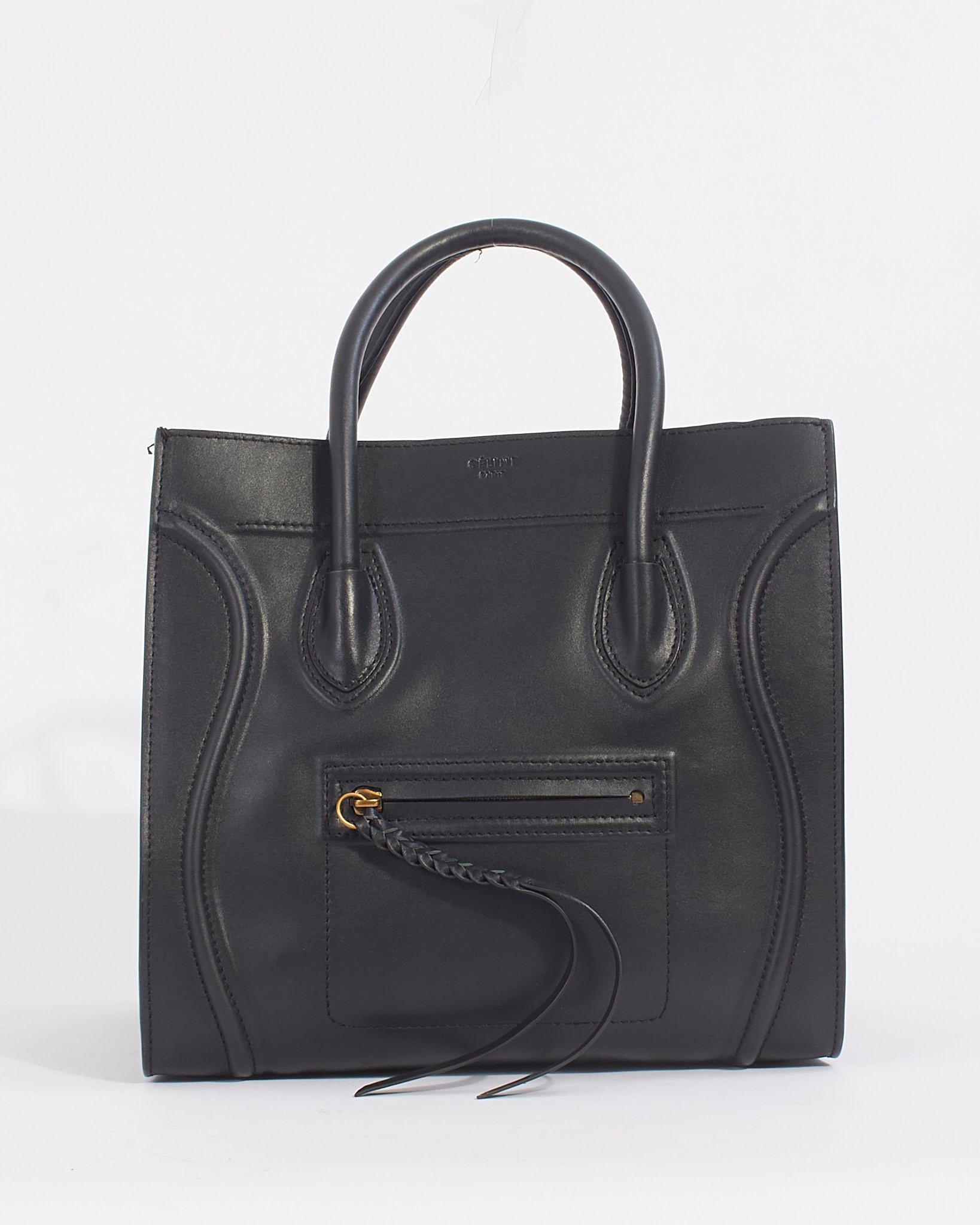 Celine Black Leather Phantom Luggage Medium Tote Bag