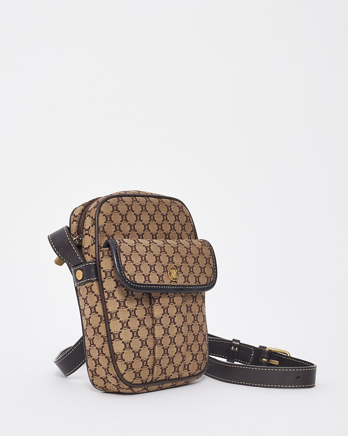 Celine Brown Canvas Macadam Crossbody Bag
