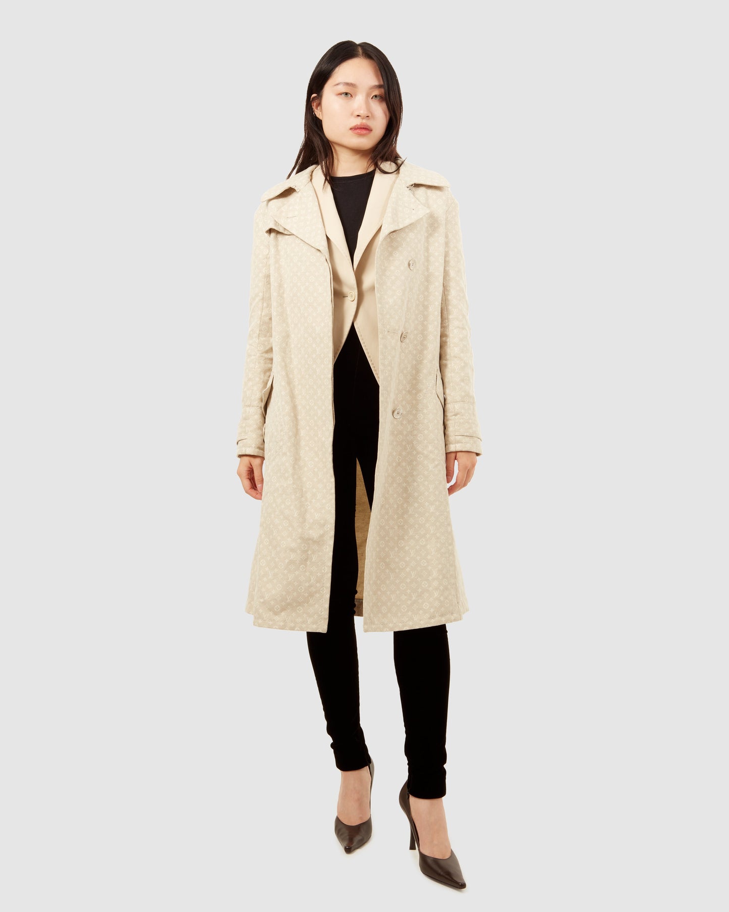 Louis Vuitton Beige Monogram Cotton Trench Coat - 40