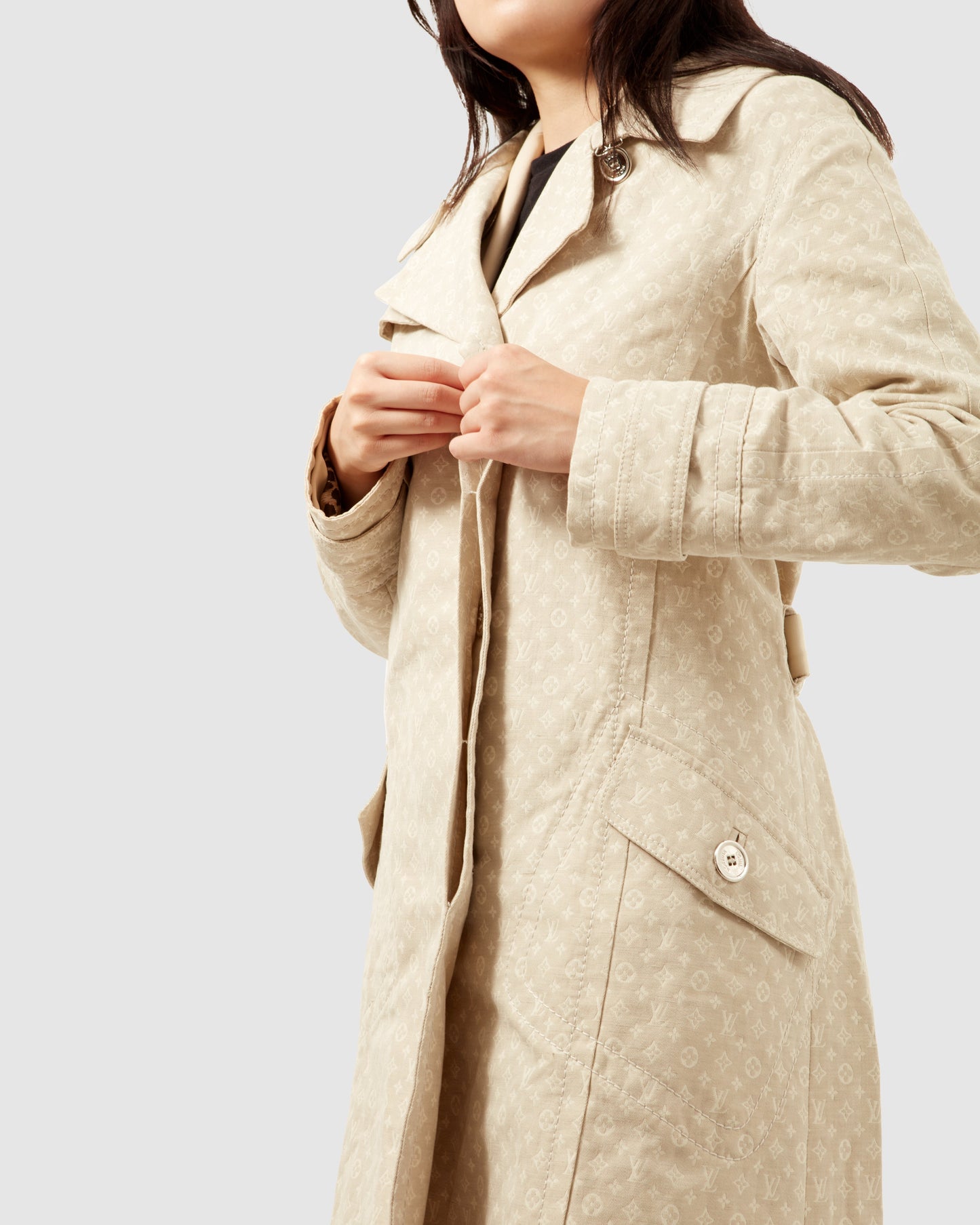 Louis Vuitton Beige Monogram Cotton Trench Coat - 40