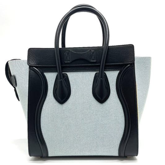 CELINE Handbag Leather / canvas Blue x black Luggage micro shopper Women Secondhand