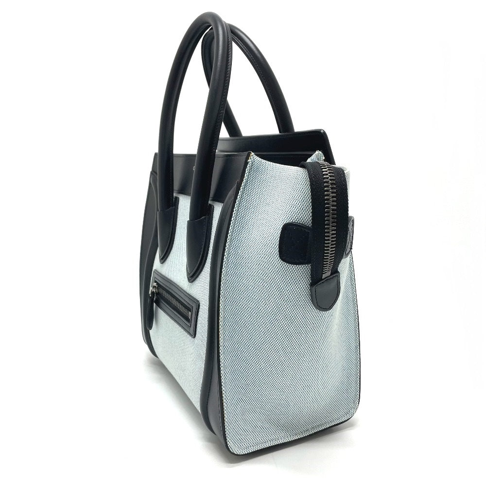 CELINE Handbag Leather / canvas Blue x black Luggage micro shopper Women Secondhand