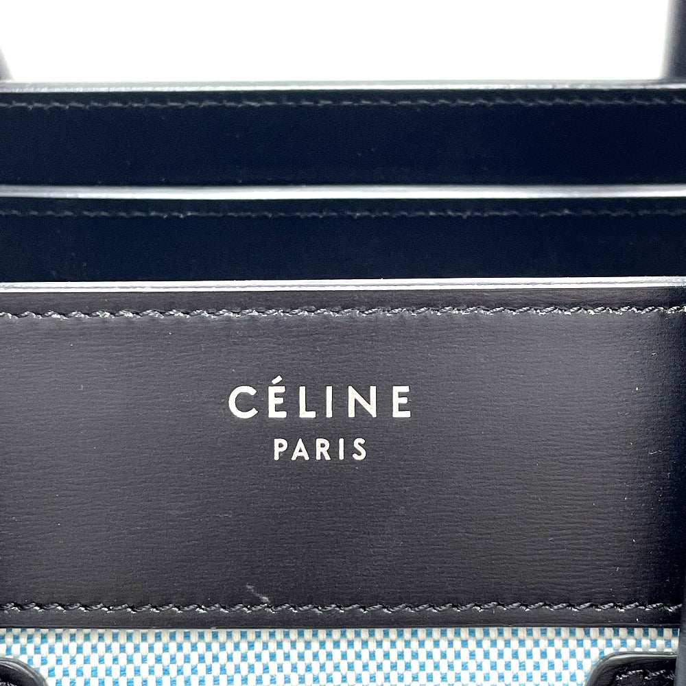 CELINE Handbag Leather / canvas Blue x black Luggage micro shopper Women Secondhand
