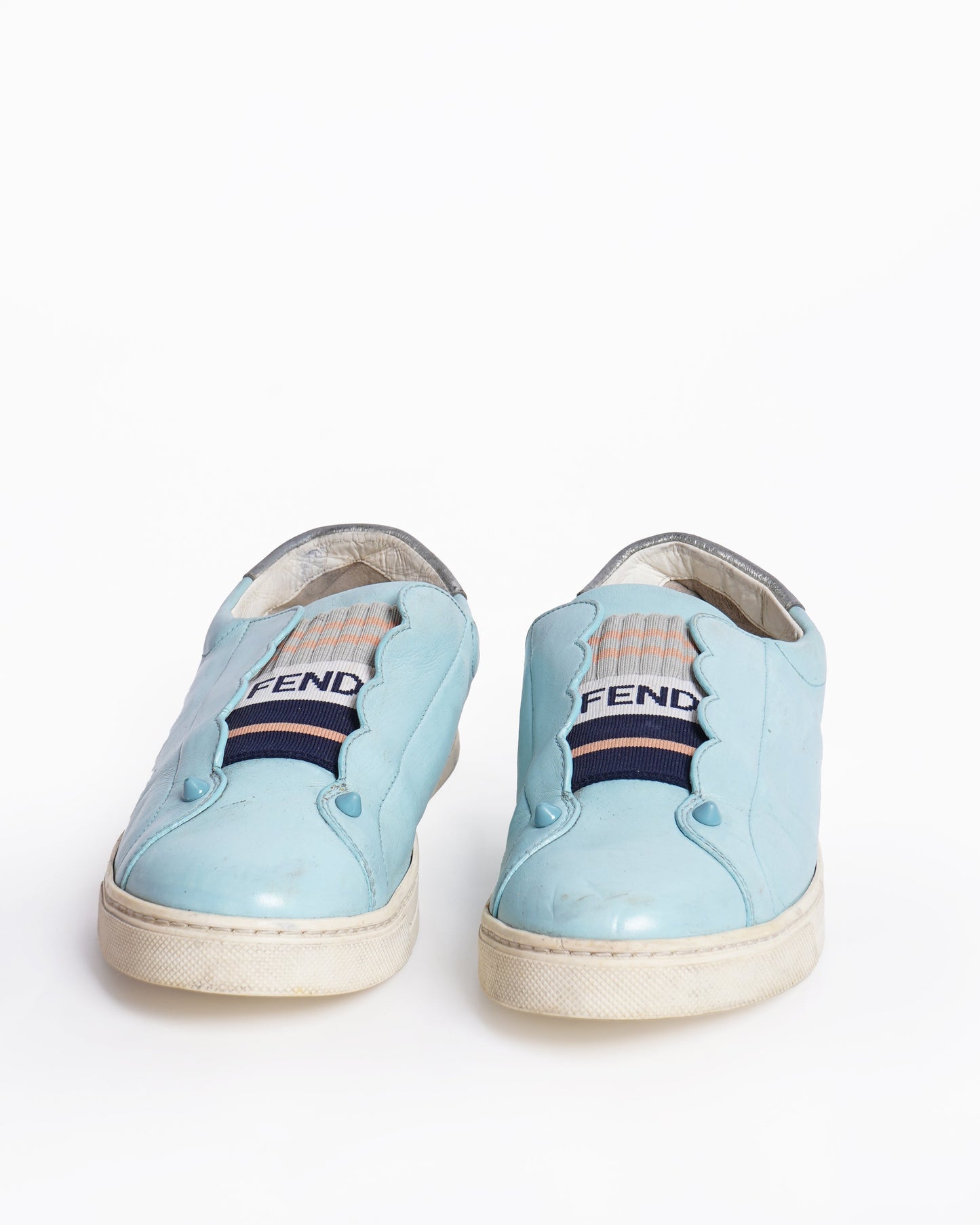Fendi Blue Leather Rockoko Slip On Sneakers
