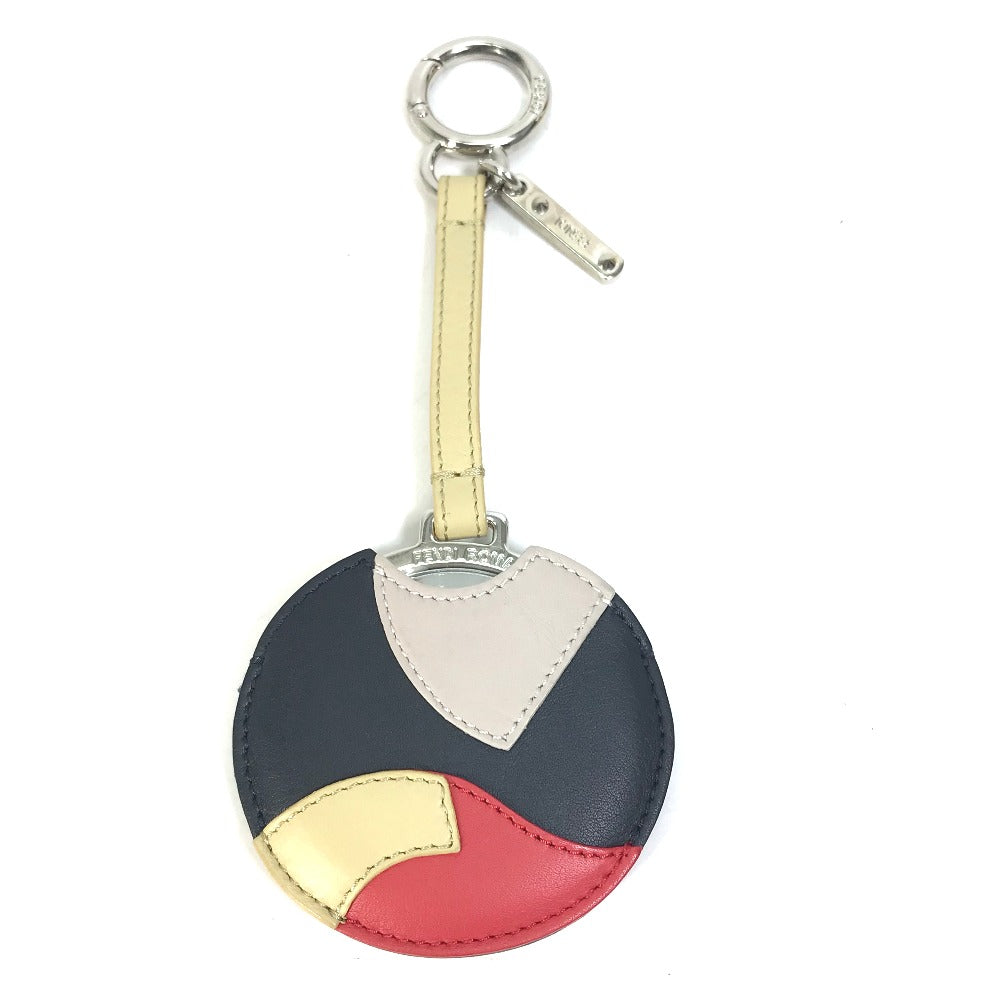 FENDI Bag charm 7AR455 leather Black x red x beige mirror with mirror Women