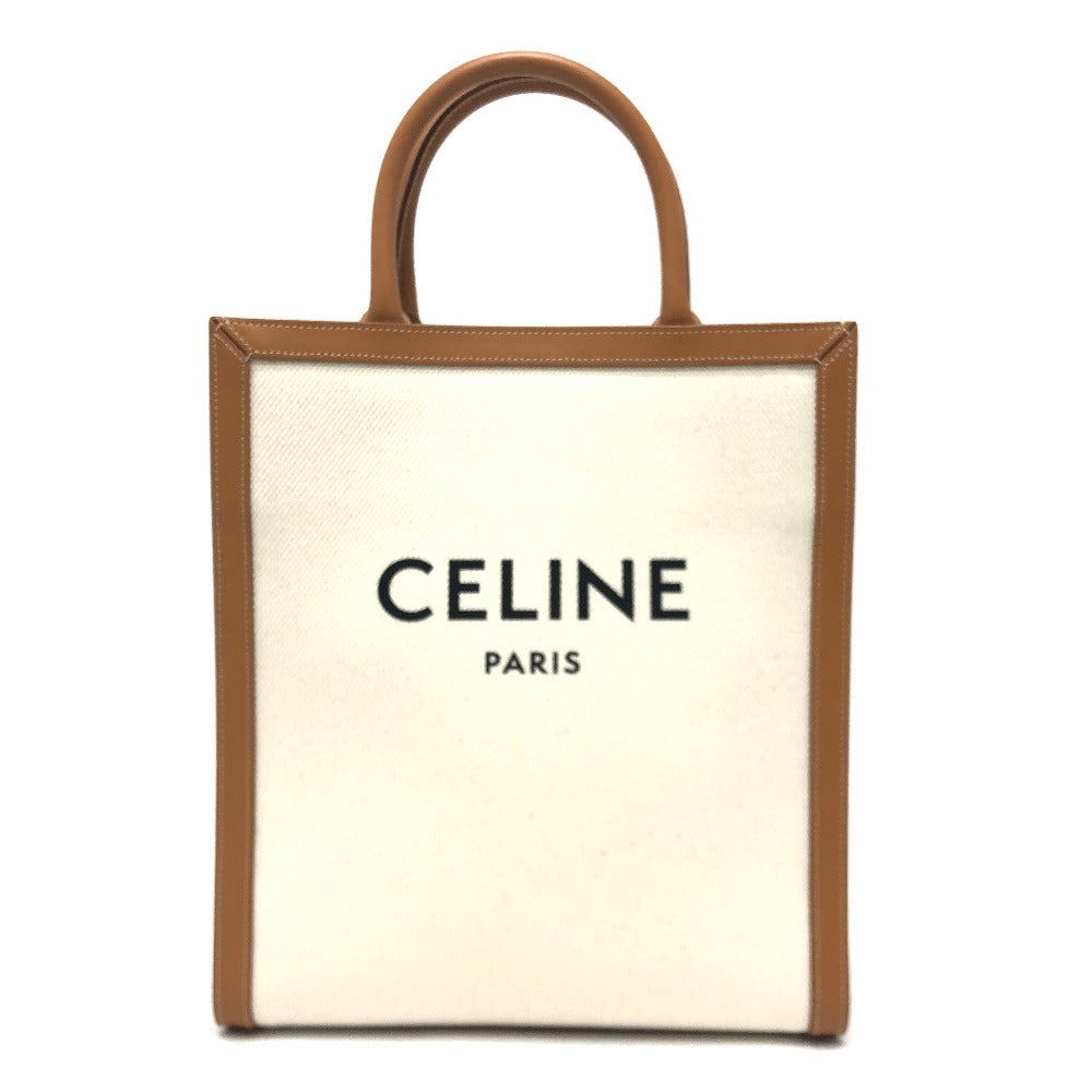 CELINE Tote Bag 192082BNZ.02NT Leather / canvas Beige x brown Small Bar Tikal Kaba Women