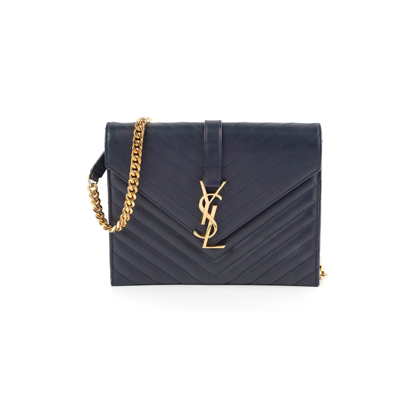 Saint Laurent Clutch With Detachable Chain Navy