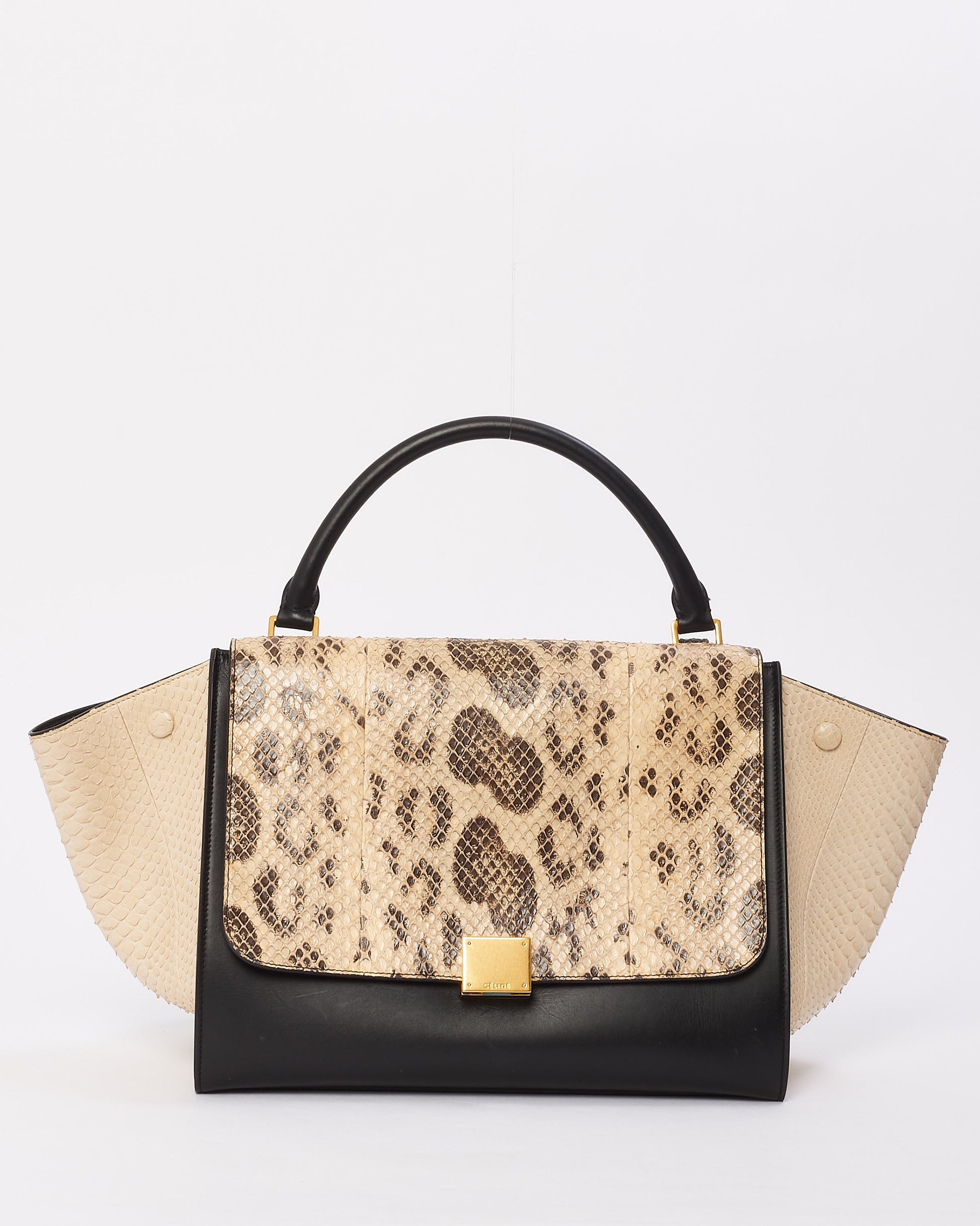 Celine Black & White Python & Leather Medium Trapeze Bag