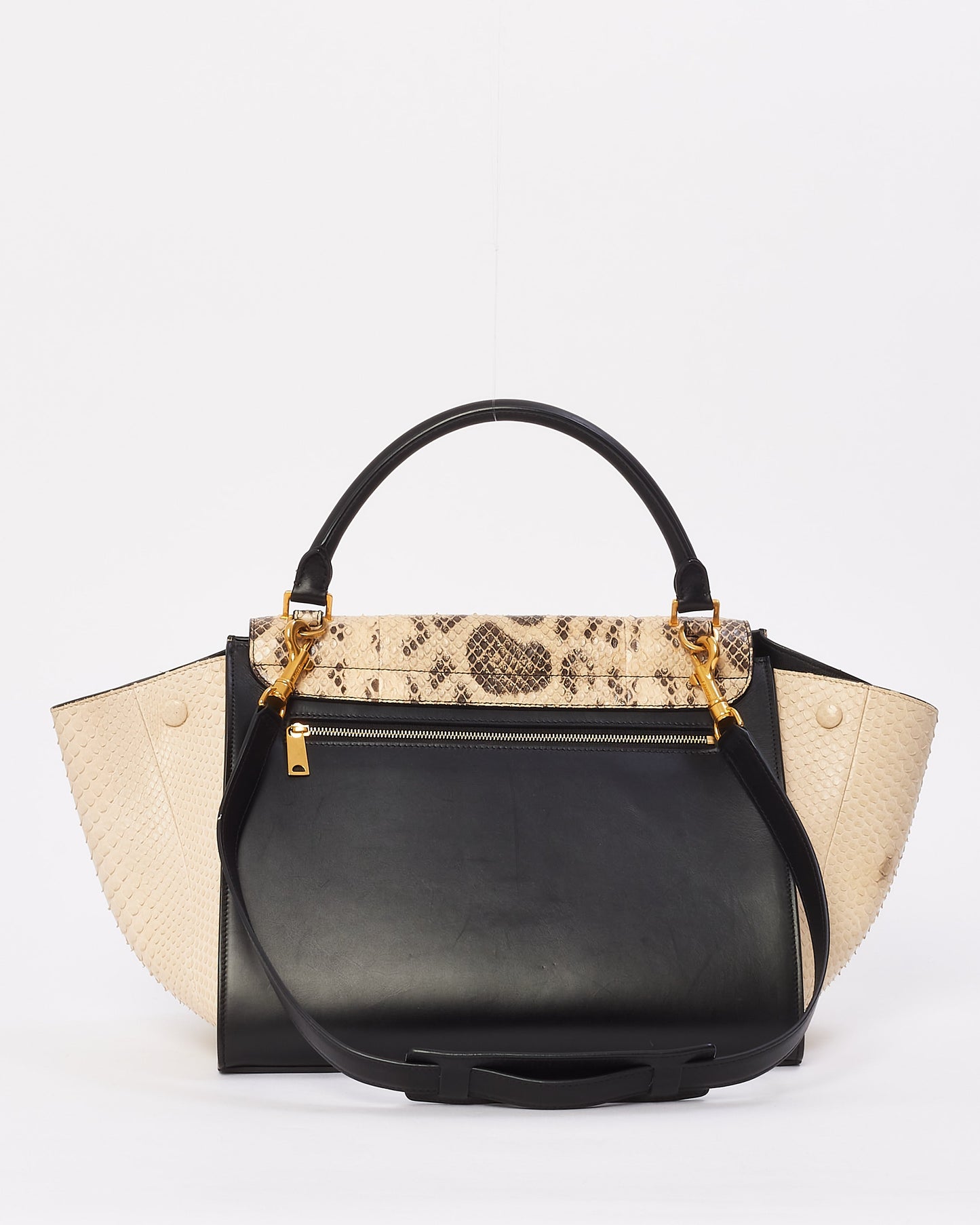Celine Black & White Python & Leather Medium Trapeze Bag
