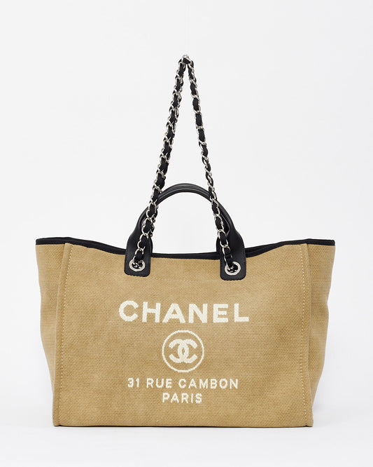 Chanel Beige Canvas Logo Large Deauville Handbag - Rovelle Bags