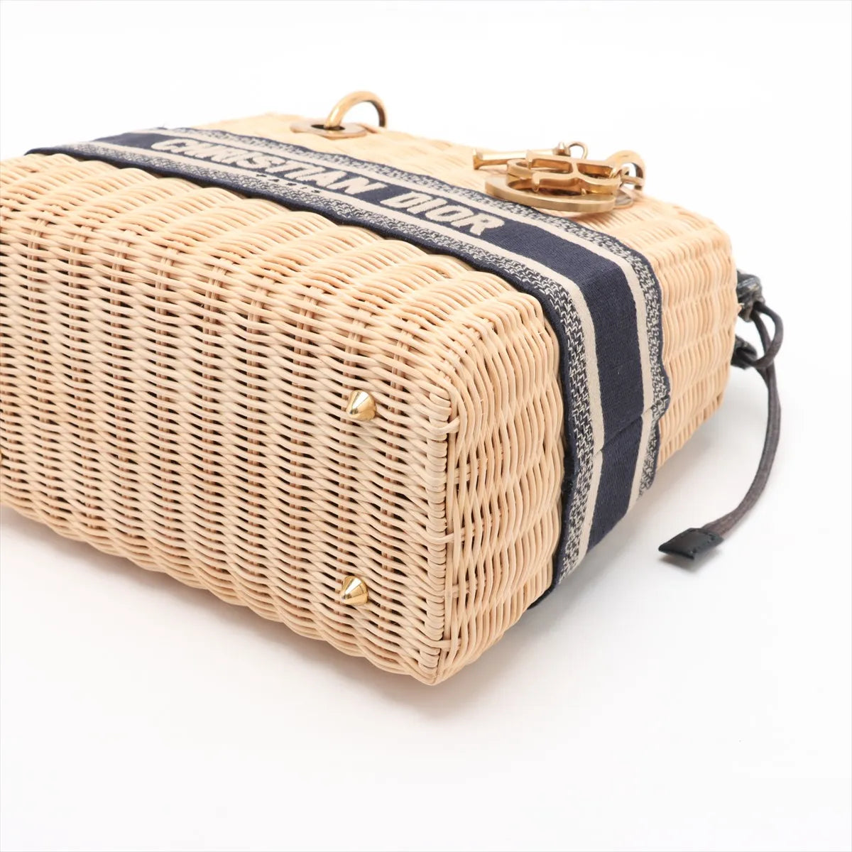 Christian Dior Natural Rattan and Blue Dior Oblique Jacquard Medium Lady Dior Handbag [Clearance Sale]