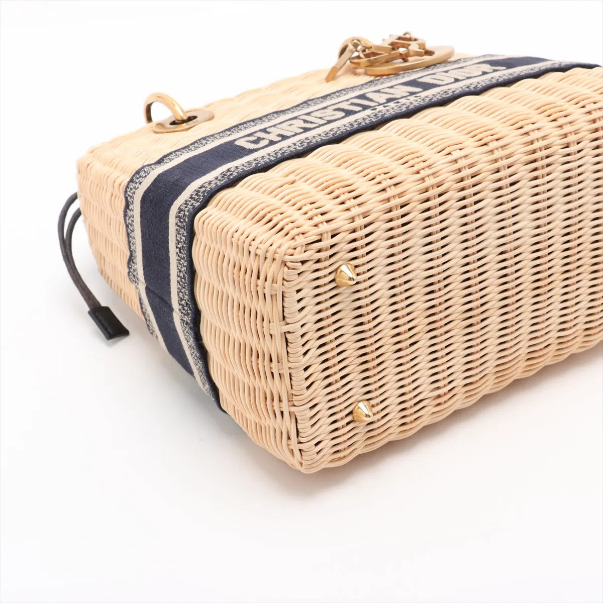 Christian Dior Natural Rattan and Blue Dior Oblique Jacquard Medium Lady Dior Handbag [Clearance Sale]