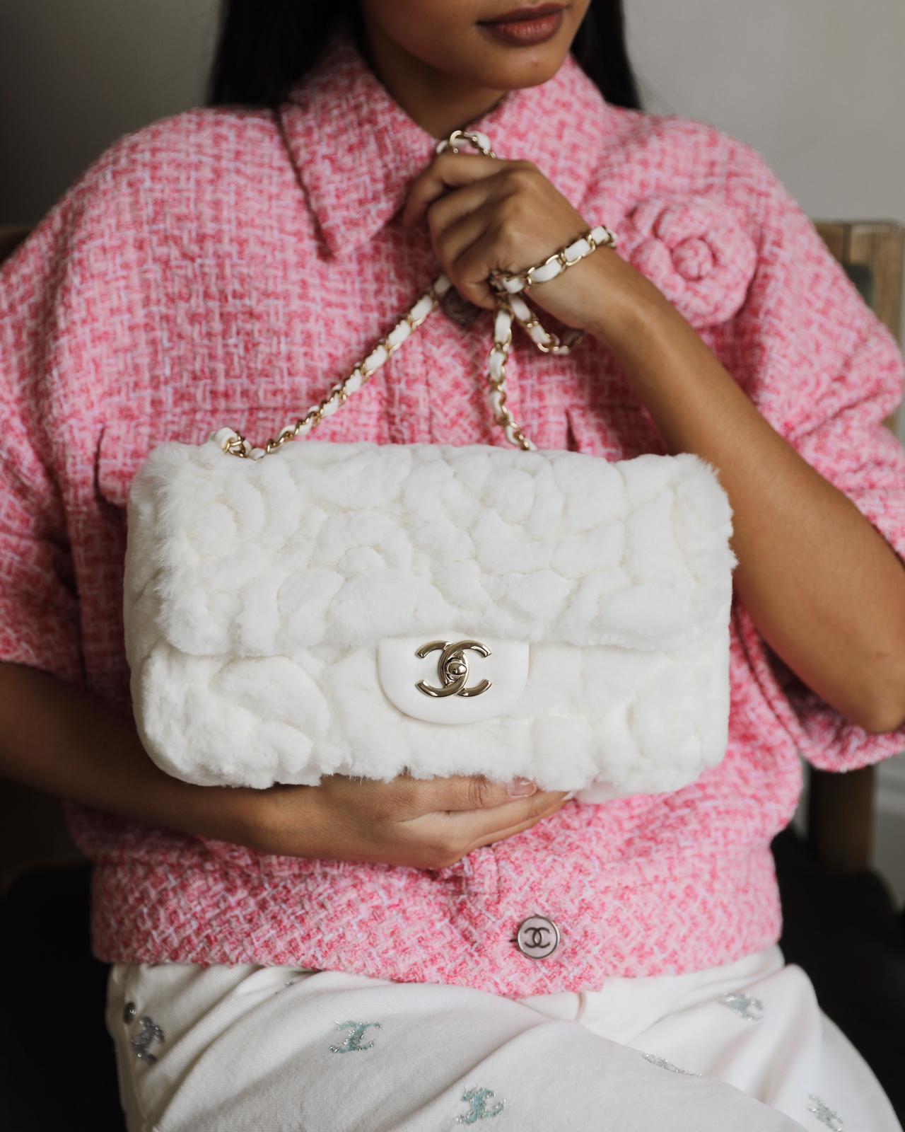 Chanel *RARE* Chanel White Rabbit Fur Flap Bag - Rovelle Bags
