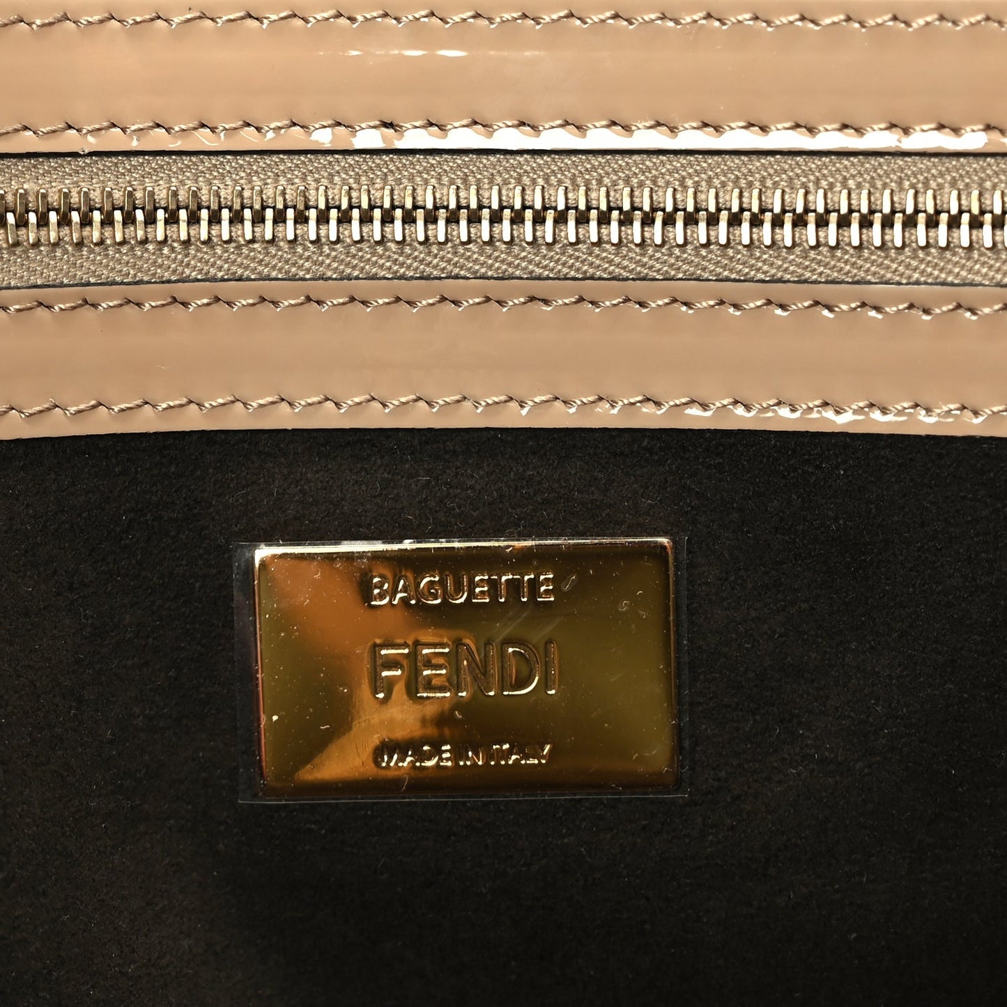 Fendi Shearling Vitello Vernice Mou Pequin Striped Baguette Tobacco Black Tortora