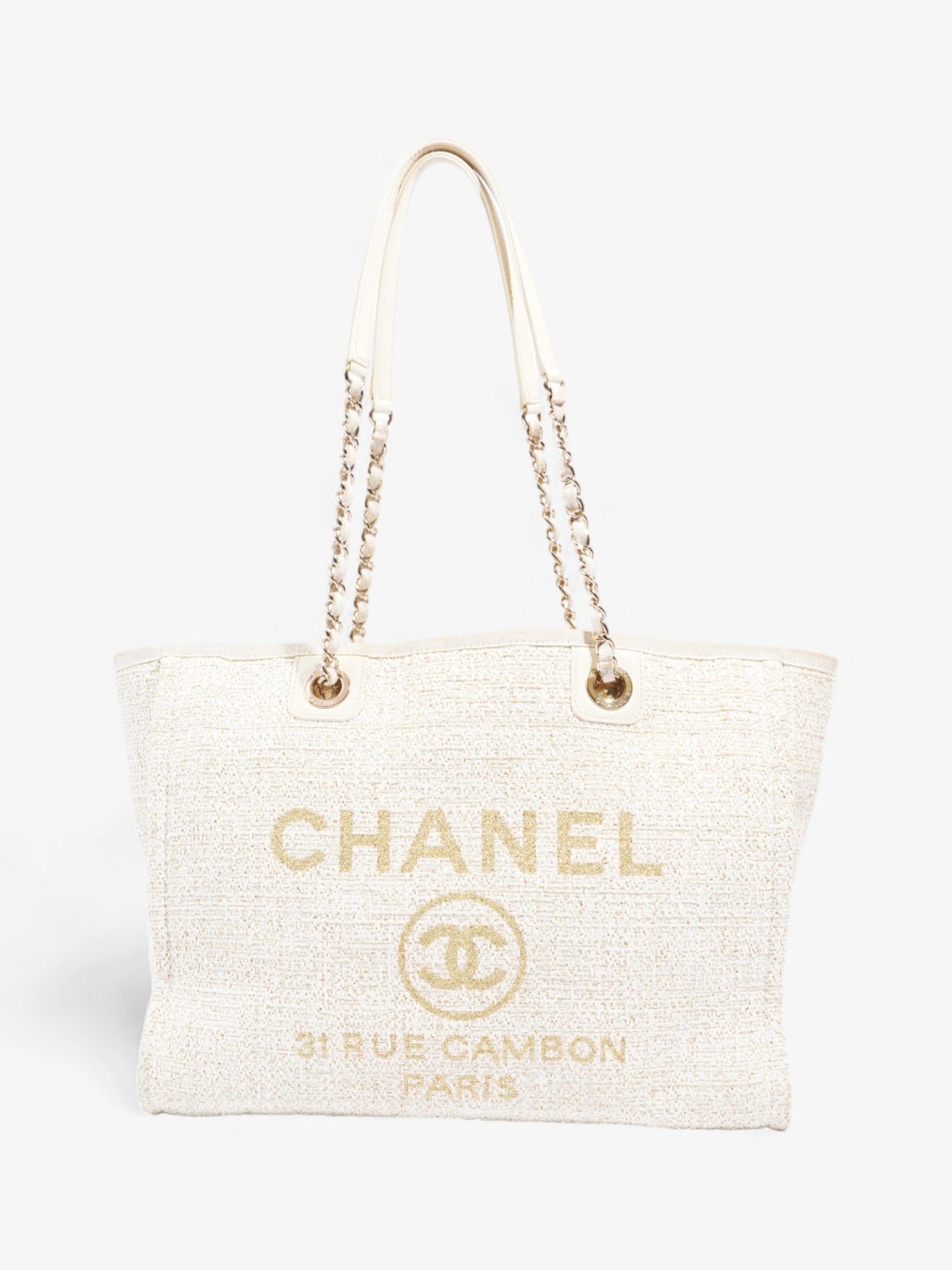 Chanel Deauville Tote Ivory Canvas Small