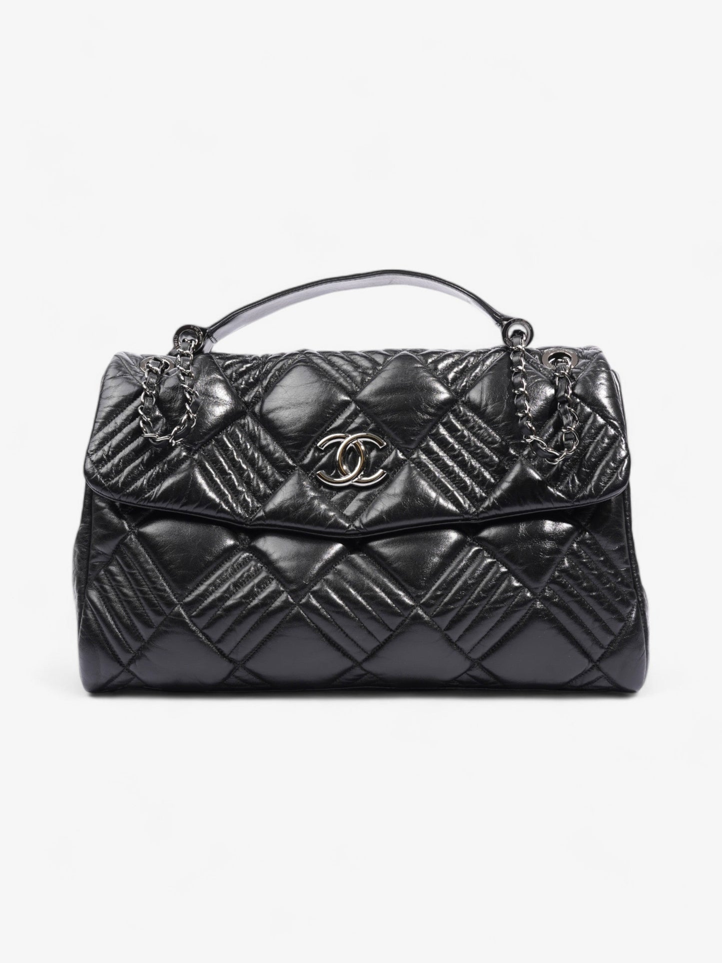 Chanel In And Out Flap Bag Black Lambskin Leather Maxi