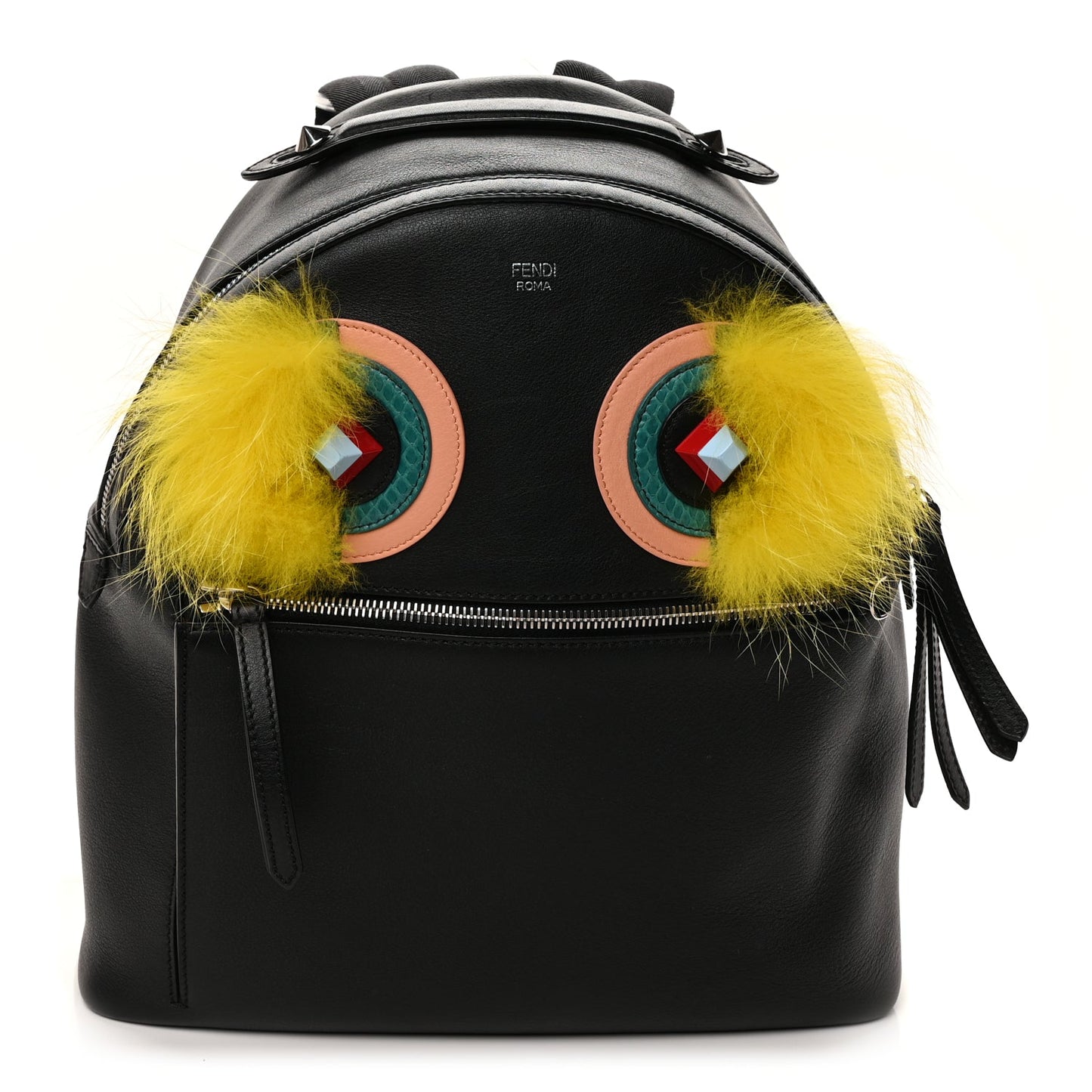 Fendi Vitello Dolce Fox Elaphe Ayers Hypnoteyes Large Backpack Black Giallo Multicolor