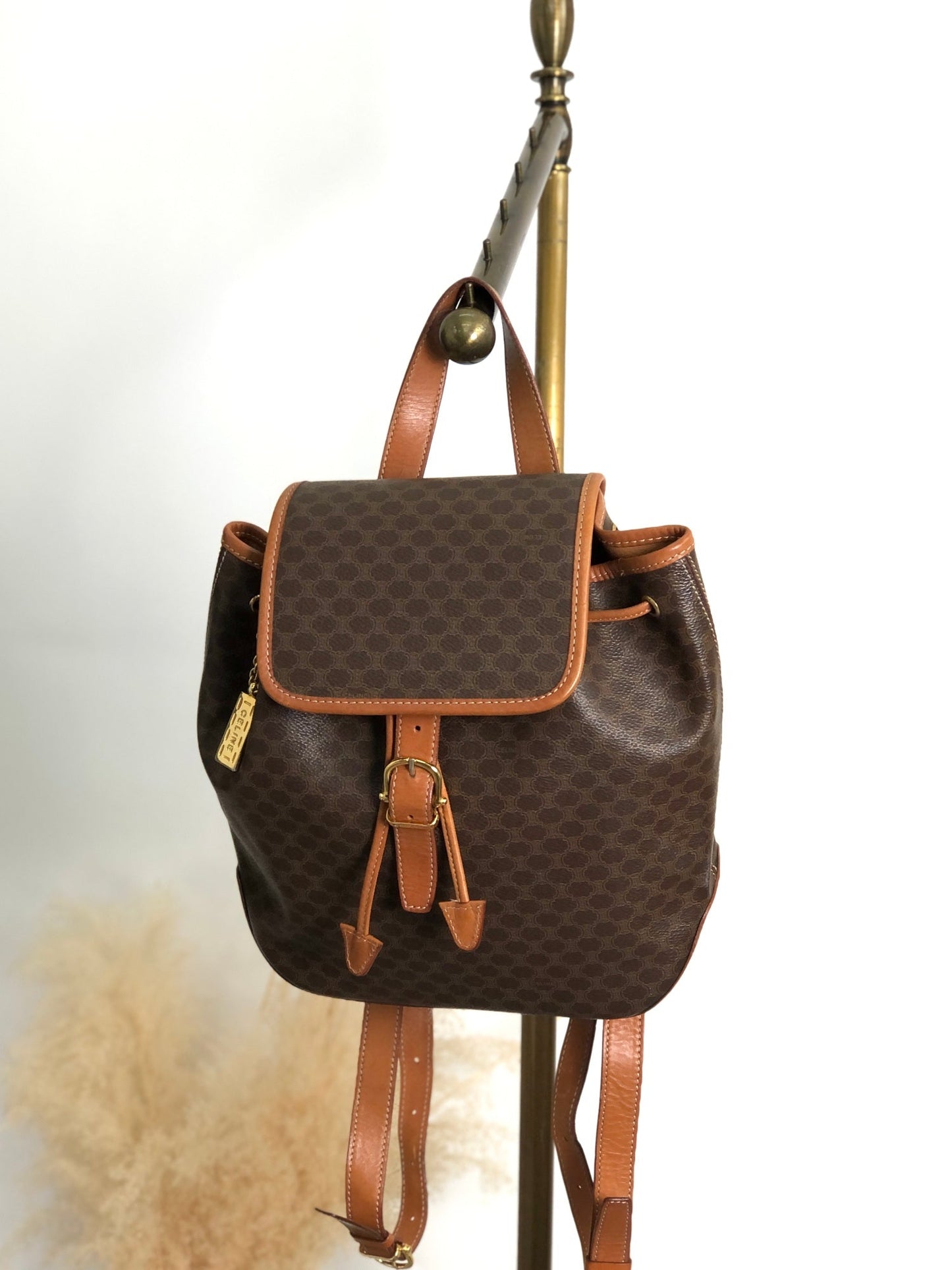 CELINE Macadam Front Buckle Backpack Brown 22b6rx
