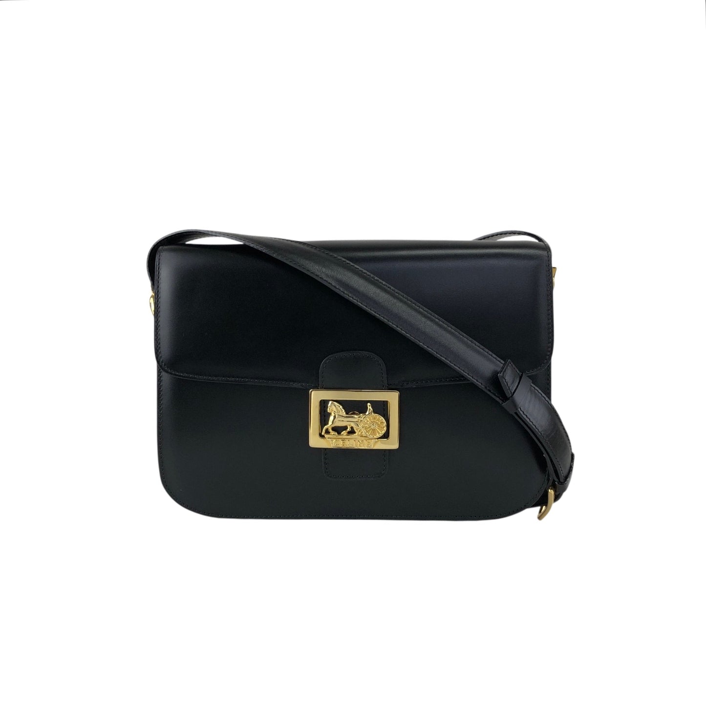 CELINE Horse Carriage Crossbody Shoulder bag Black 4mrnet