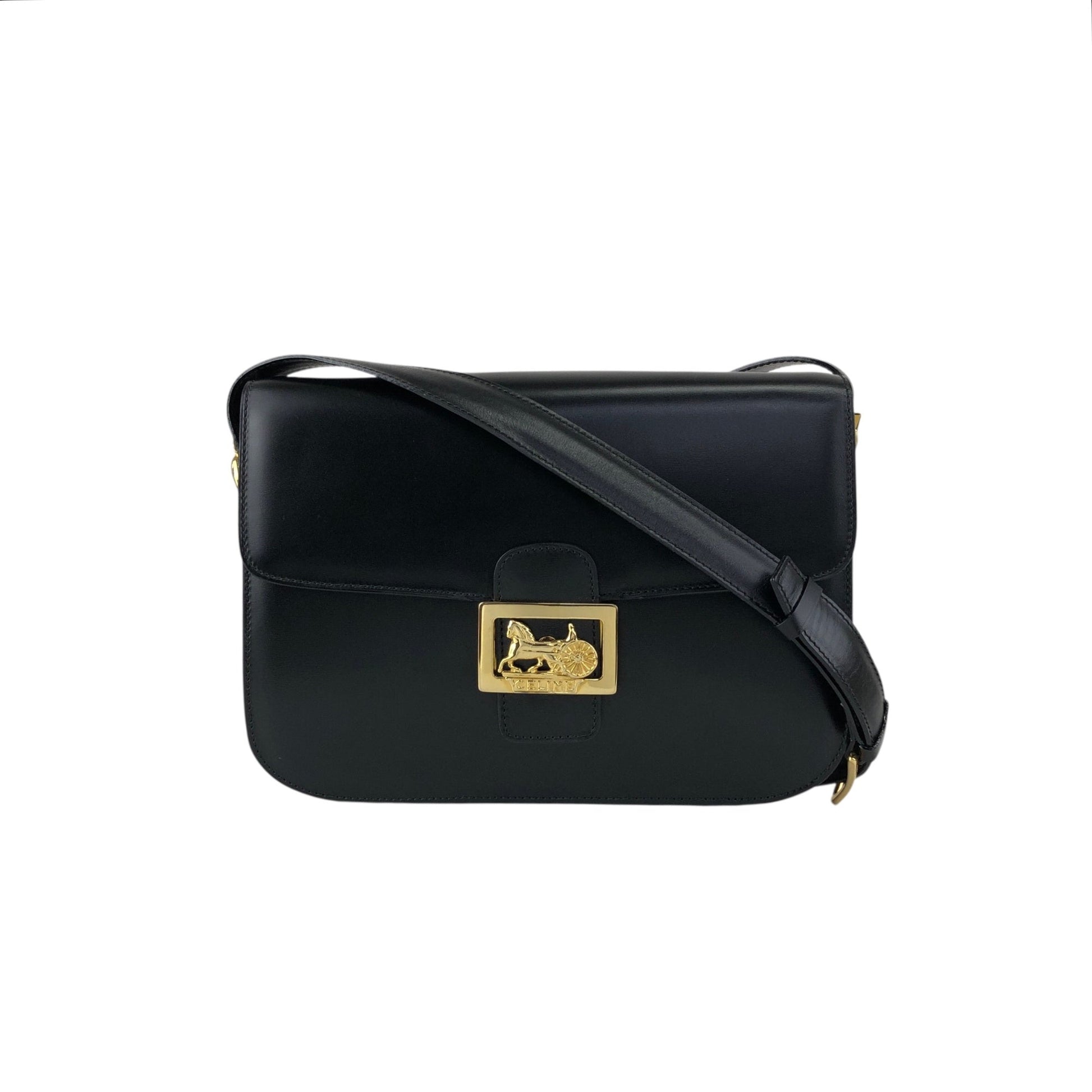 CELINE Horse Carriage Crossbody Shoulder bag Black 4mrnet