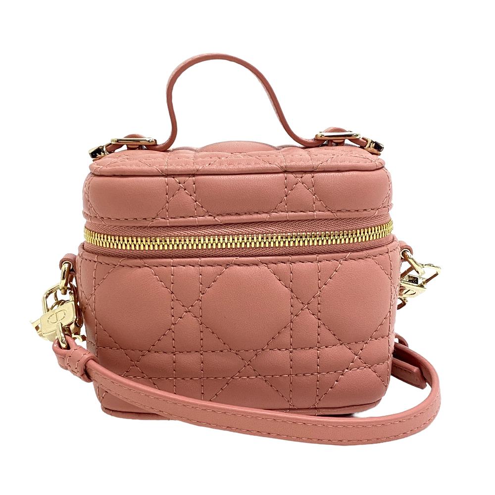 Christian Dior Shoulder Bag Lambskin, Leather pink 2way Cannage Shoulder Vanity Women
