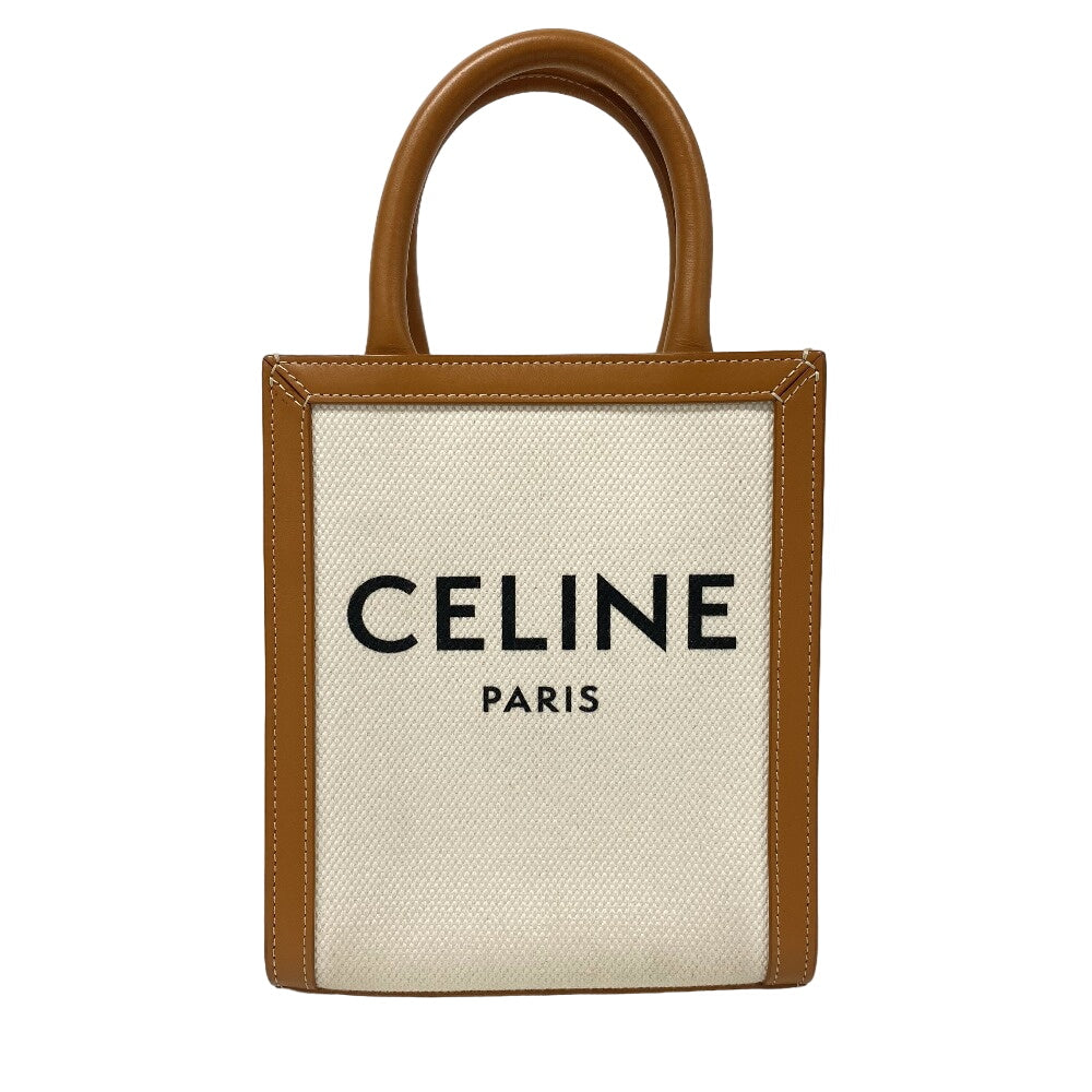 CELINE Shoulder Bag Canvas, Leather beige 2way handbag Vertical Women