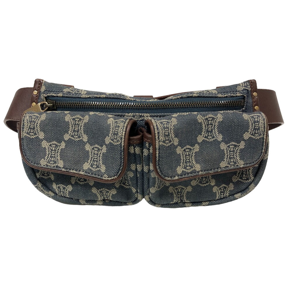 CELINE Sling bag Denim, Leather blue Waist pouch Macadam Triomphe Women