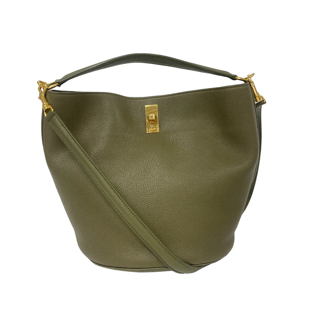 CELINE Shoulder Bag leather khaki one belt teen Bucket16 Women