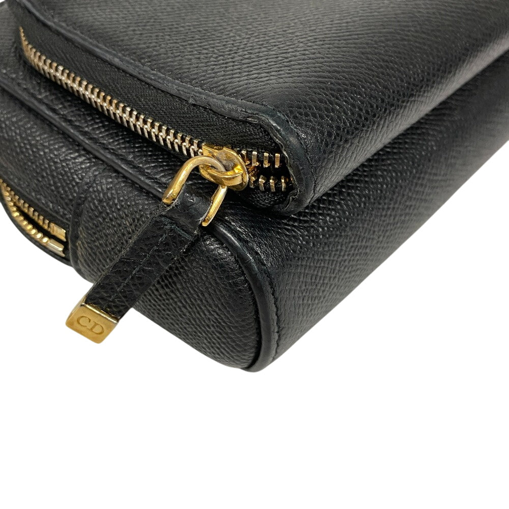Christian Dior Shoulder Bag leather black Calo double pouch Women