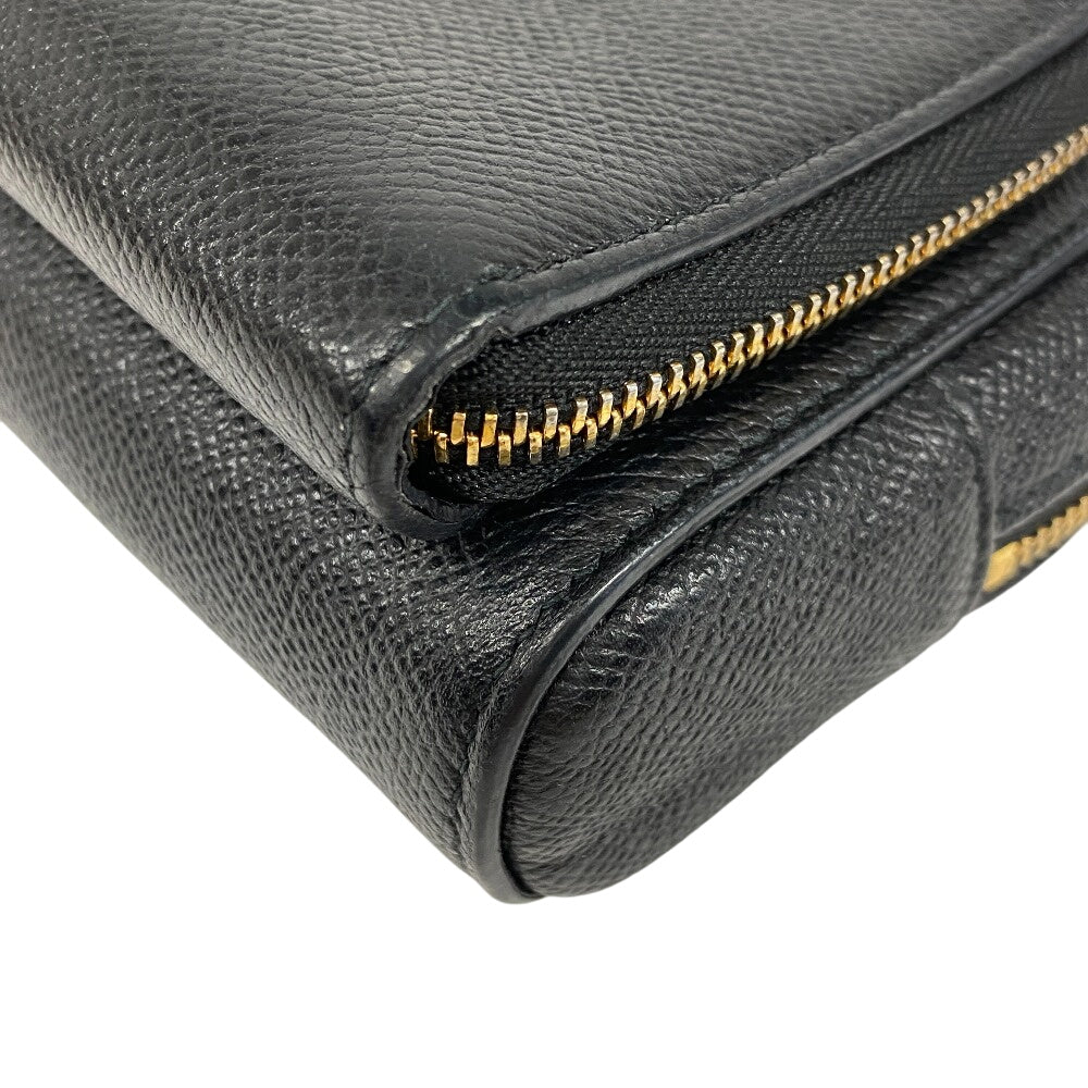 Christian Dior Shoulder Bag leather black Calo double pouch Women