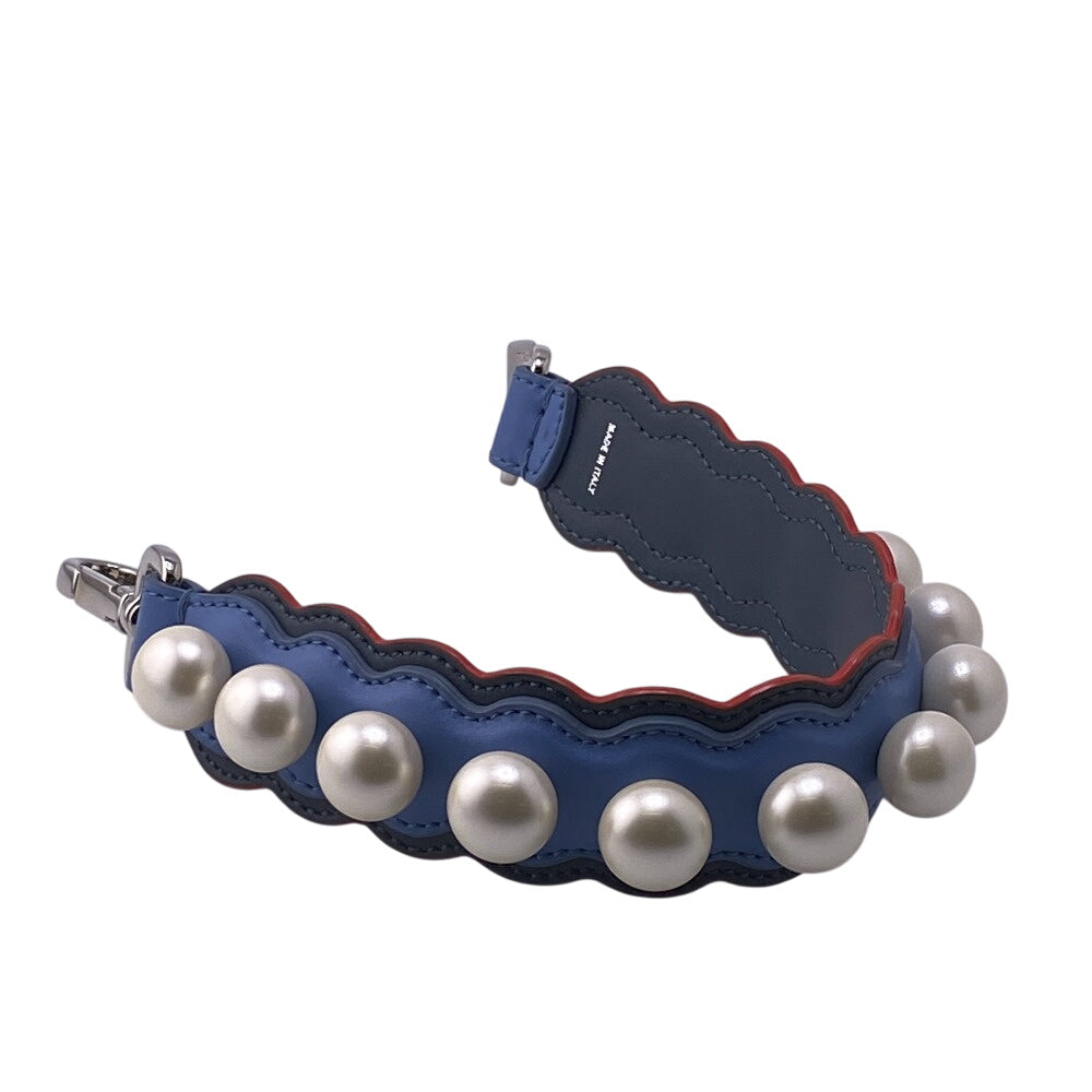 FENDI Shoulder strap Leather, Faux Pearl blue Mini strap you Women