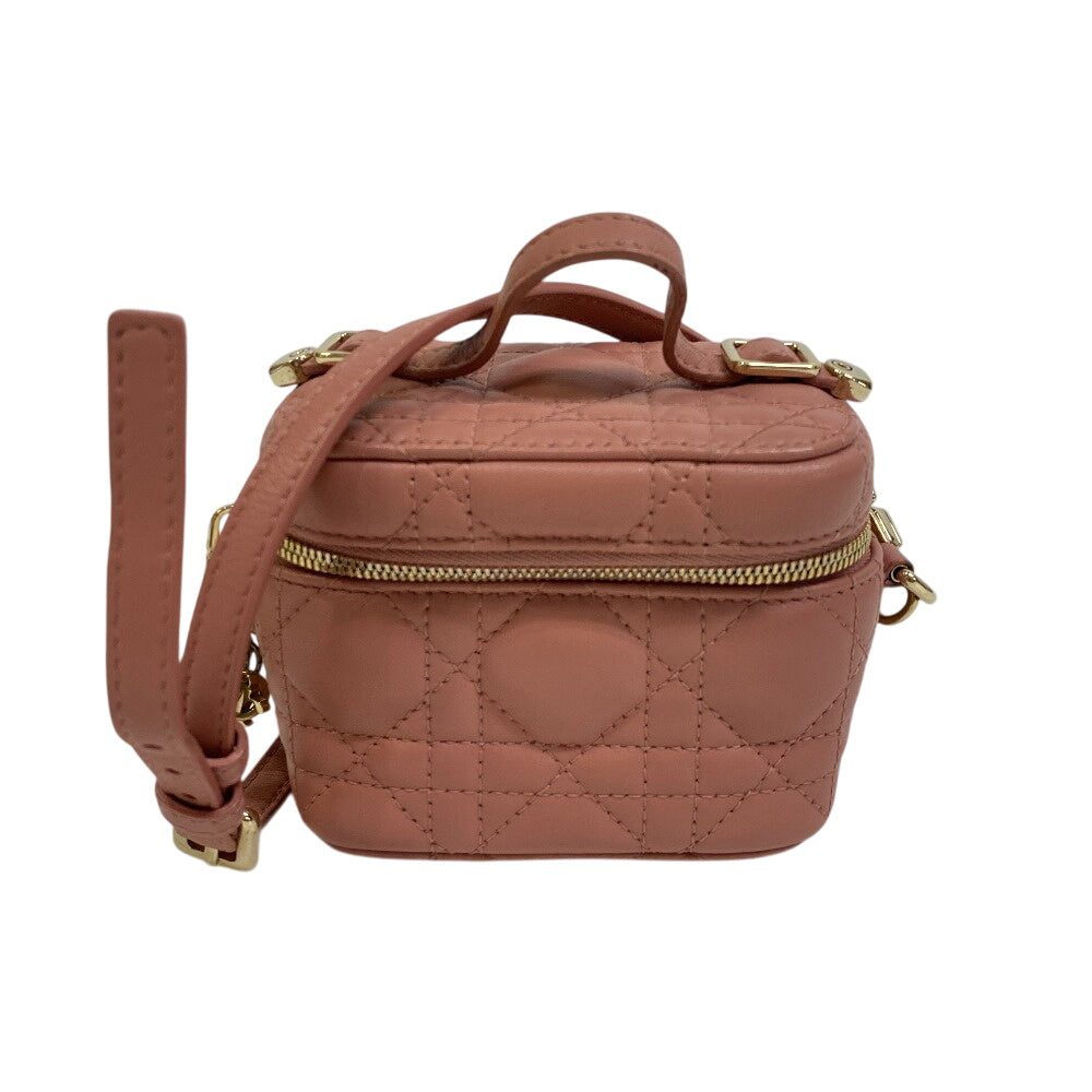 Christian Dior Shoulder Bag leather pink 2way pouch Cannage Shoulder Vanity Women