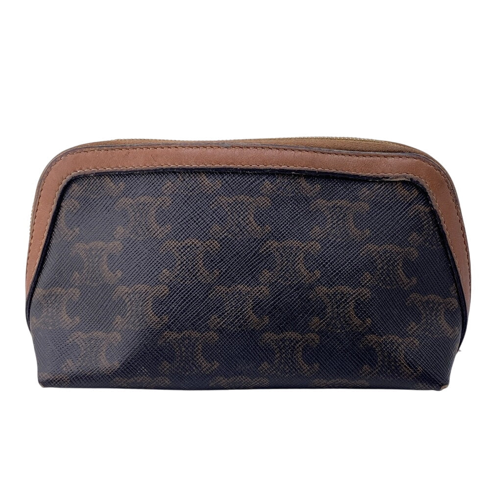 CELINE Pouch leather Brown Macadam Pattern Women