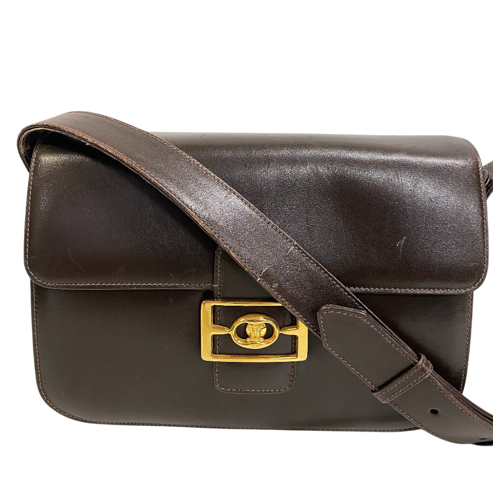 CELINE Shoulder Bag leather Brown Triomphe