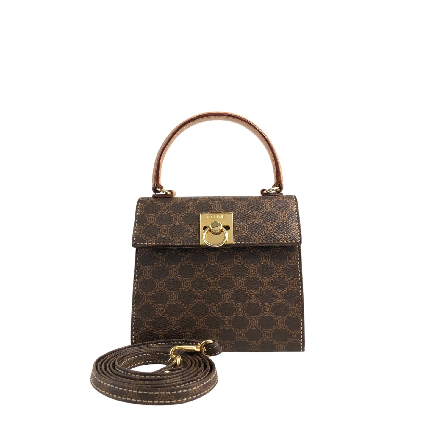 CELINE Macadam Gancini Two-way Handbag Shoulder bag Brown sasmug